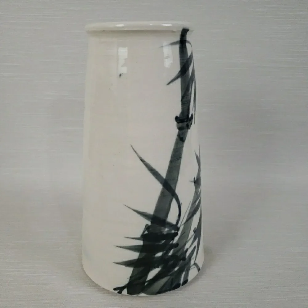 Studio Art Pottery Vase Bamboo Motif 9